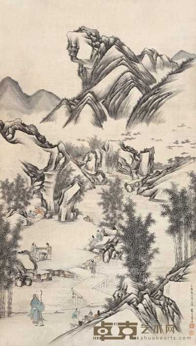 葛尊 1885年作 竹林七贤图 立轴 145×81.5cm